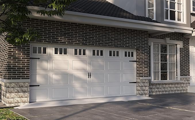 ZEKOO Garage Door Magnetic Decorative Hardware Kit, 8 Hinges 4 Handles Door Carriage Accents for 2 Car Garage, Color Black