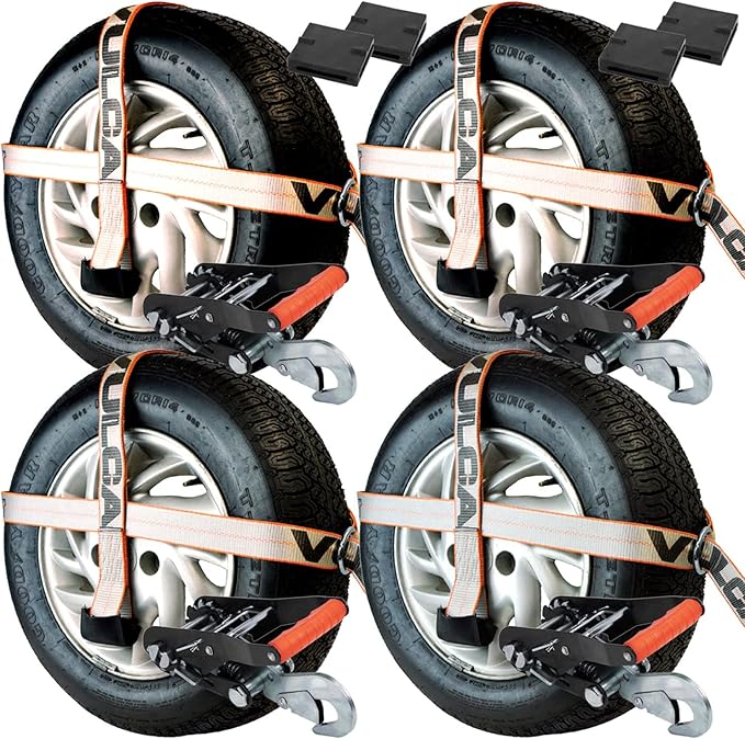 VULCAN Car Tie Downs - Snap Hook - Adjustable Loop - 4 Pack - Silver Series - 3,300 Pound Safe Working Load