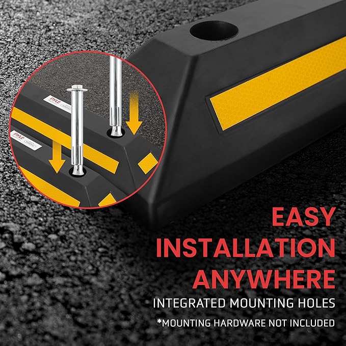 PYLE Garage Floor Stops for Vehicles - 2PC Heavy Duty Rubber Vehicle Parking Lot Target Stoppers, Truck Curb Tire Wheel Guide Blocks, Car Park Aid Assist Bumpers/Stopper for Driveway Stop -PCRSTP22