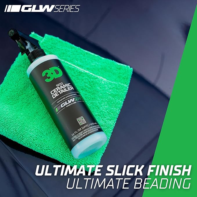 3D Ceramic Detailer, GLW Series | Hyper Gloss Finish | SiO2 Peak Hydrophobic Top Coat | Extends Life of Waxes, Sealants, Coatings | DIY Car Detailing Spray | 16 oz