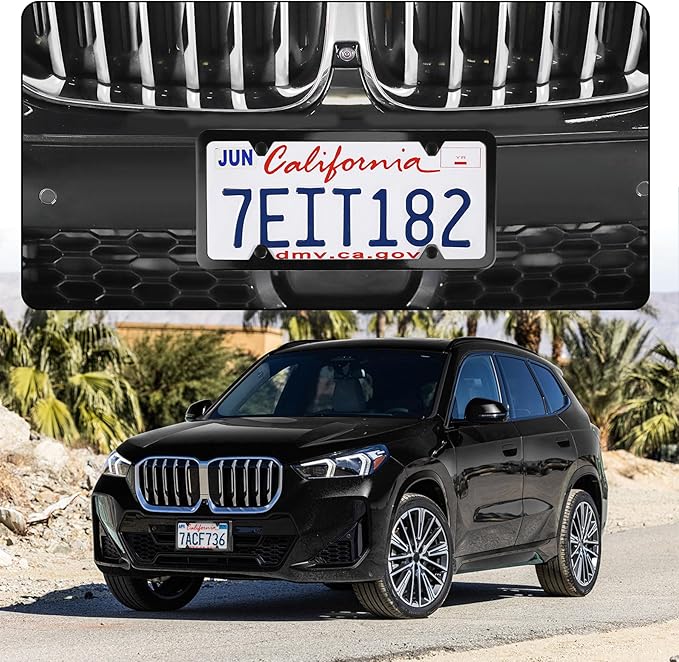 LivTee 4 Holes Stainless Steel License Plate Frames, 2 PCS Car Licence Plate Covers, Automotive Exterior Accessories Slim Design with Bolts Washer Caps for US Vehicles, Black