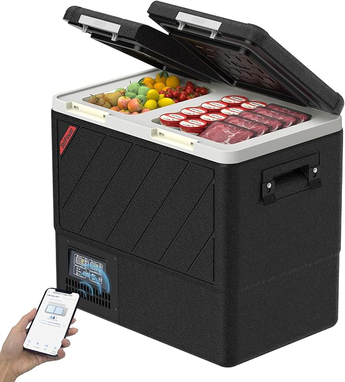 Setpower DT55 Portable Refrigerator with APP Control, 59QT(55L) Dual Zone Fridge Freezer, Electric Coolers for Vehicles AC/DC, Car Refrigerator 12V Portable Fridge