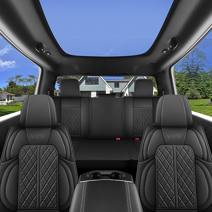 Car Seat Cover Custom Fit for Dodge Ram 1500 2500 3500 2002-2024 Faux Leather Seat Cover Set Compatible with Crew Quad Regular Cab Pickup Truck Cushions (Black, Front Seat)
