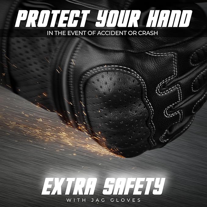 J.A.G. Motorcycle Gloves - Premium Leather Perforated Motorcycle Gloves for Men with Knuckle Protection | Touchscreen Motorbike Riding Gloves