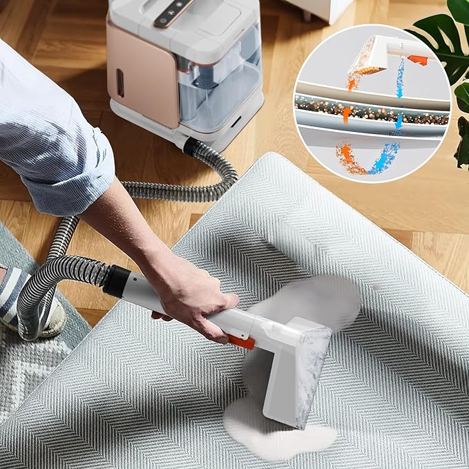 Portable Carpet and Upholstery Cleaner Machine - Multi-Surface Cleaner, Couch & Rug Shampooer with Powerful Suction, Handheld Cleaner for Pets, Spot, Stain, Car & Auto Detailer, 2 Cleaning Tools, Pink