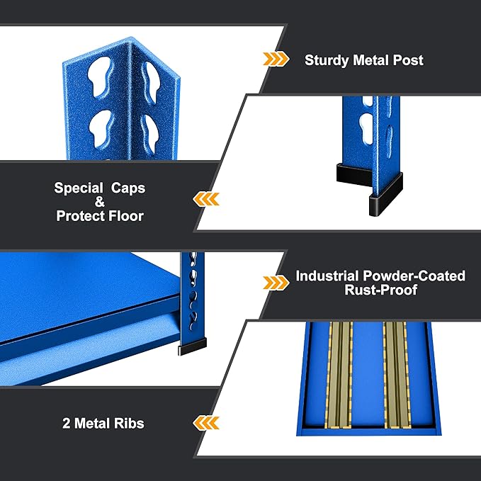 48" W Garage Shelving Heavy Duty, 1000LBS Loads Adjustable Garage Storage Shelves, 2-Tier Metal Shelving Units and Storage Racks, Industrial Utility Shelf,48" Wx18 Dx39 H, Blue