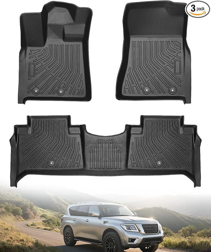 Icyhaws® for Nissan Armada/Infiniti QX80 2025 Floor Mats, All-Weather Protection Tech TPE Rubber Floor Liners Carpets Front/Rear Anti-Slip Tech Car Mats 1st and 2nd Row Automotive Accessories, 3 PCS