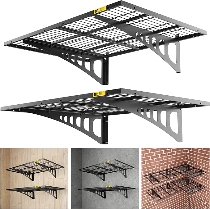 2x3ft Adjustable Rail Wall Garage Storage Shelf, for Tool Room, Storage Room, Store Supermarket Wall Storage Shelving Rack (2 Pack-Black)