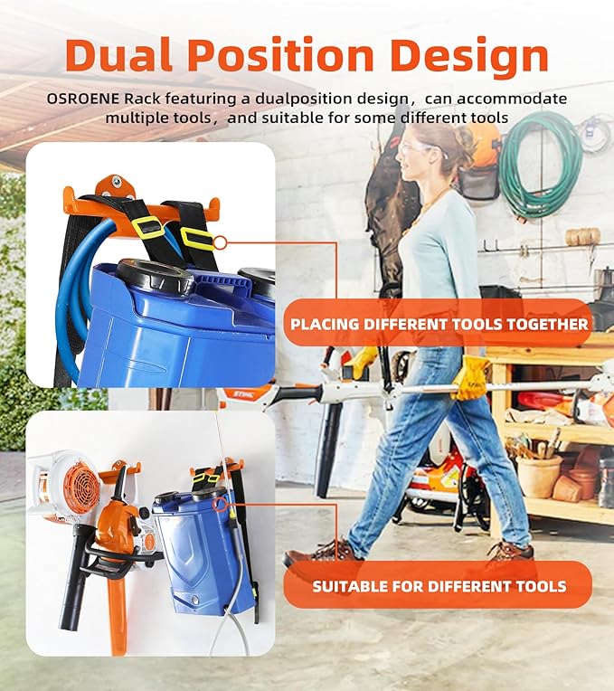 Backpack Leaf Blower Hanger, 2 Pack Backpack Sprayer Wall Mount, Heary Duty Chainsaw Wall Mount Stand Accessories Garage Organization Storage