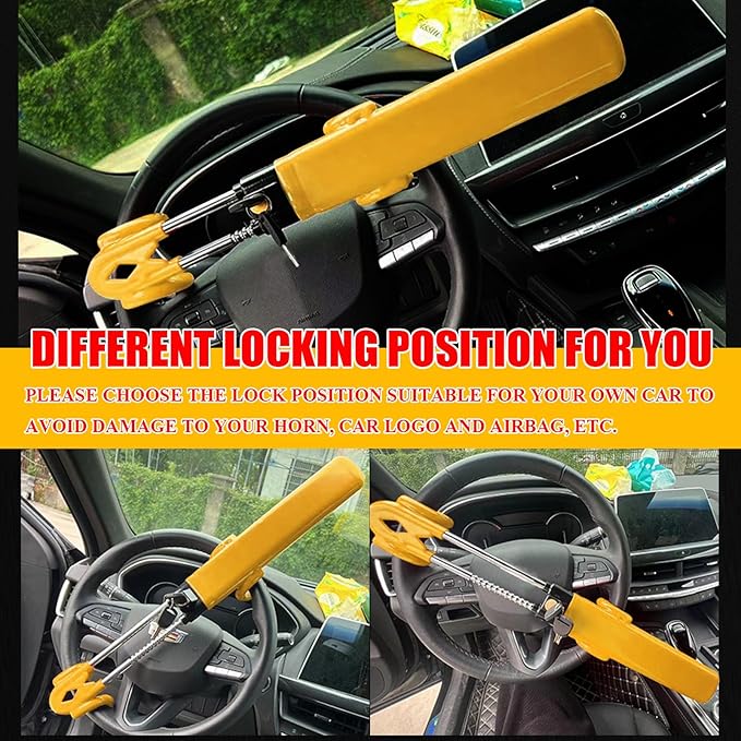 Steering Wheel Lock, Car Steering Wheel Lock Anti-Theft Device, Great Deterrent Adjustable Steering Double Hook Car Column Bar Lock for Car Truck Van and SUV, Heavy Duty Security