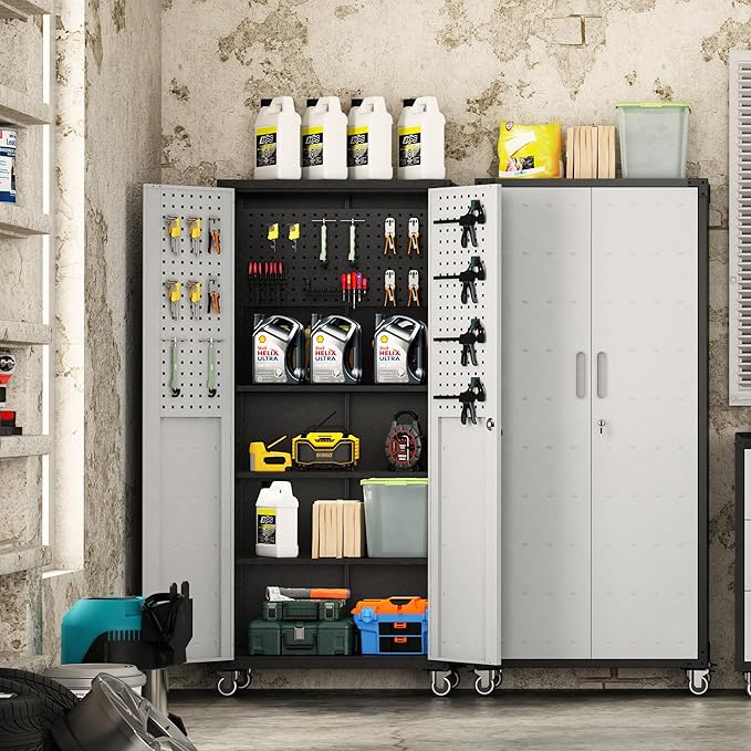 Metal Garage Storage Cabinet with Wheels,Locking Rolling Tool Cabinet with Drawers and Shelves for Home, Office, Garage & Workshop
