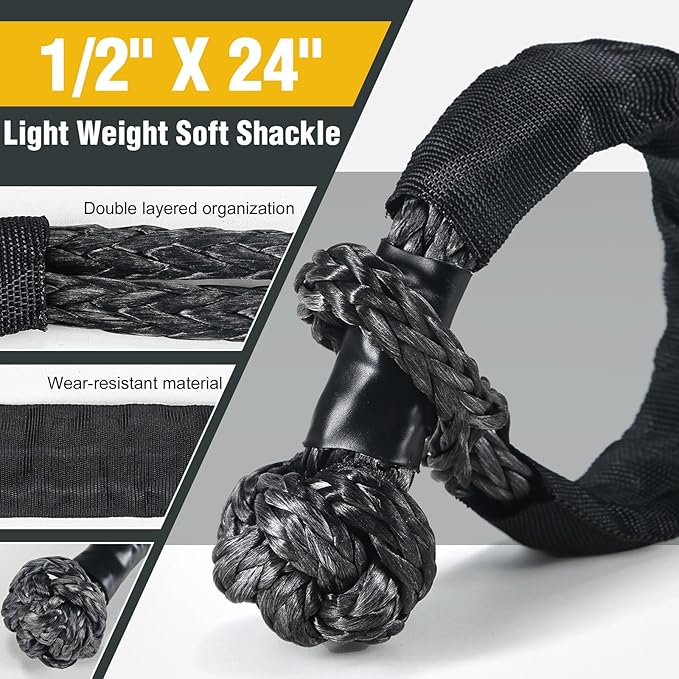 GODIAG 1"×30ft Kinetic Recovery Tow Rope (46500lbs) Heavy Duty Energy Rope with 2 Soft Shackles, 30% Elasticity Offroad Power Strap for Truck Jeep Car ATV UTV Tractor