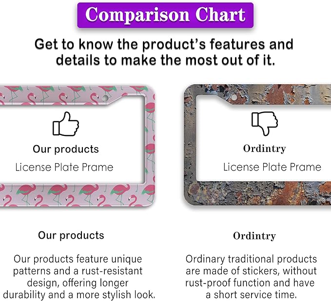 License Plate Frames for Girl Pink License Plate Cover for Women Pink Flamingo Animals Aluminum Metal Car Accessory 2 Pack with Screw Covers Set