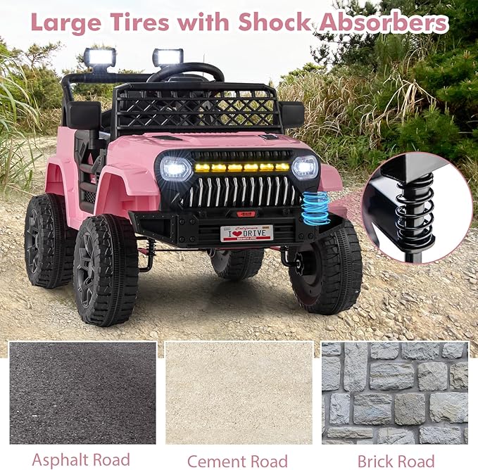 Costzon Kids Ride On Truck, 12V Battery Powered Electric Vehicles w/Remote Control, Spring Suspensions, 3 Speeds, Music, Lights, Wireless Connection, Ride on Car for Boys & Girls 3+ (Pink)