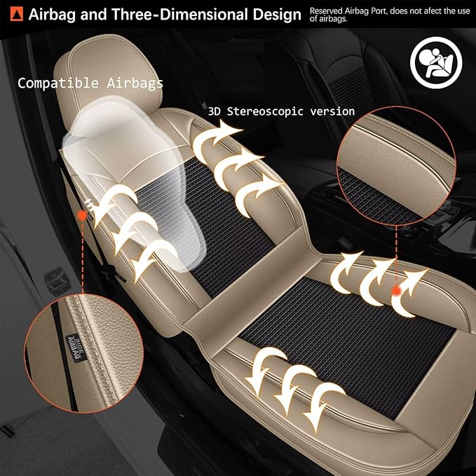 Seat Covers Fit for Toyota Camry 2012-2023 2024 2025: Car Seat Covers Full Set 5 Seats Leather Ice Silk Breathable Waterproof Automotive Seat Cushion Protector (Black & Beige)