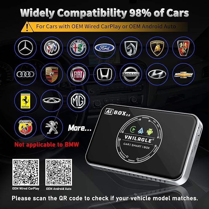 4-in-1 Wireless CarPlay Adapter & Android Auto Wireless Adapter, Stream Netflix, YouTube, and More, Split-Screen & Mirroring, for Cars with OEM Wired CarPlay/Android Auto