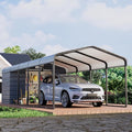 EROMMY 12x25 FT Carport Storage Shed 2-in-1, Heavy Duty Car Port with Galvanized Metal Frame, Base-Reinforced Enclosed Storage Shelter, Extended Coverage for Trucks, Cars & All Vehicles, Gray