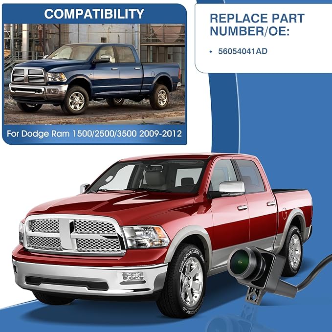 Rear View Backup Camera Fit for Dodge Ram 1500 2500 3500 2009-2012, Reversing Parking Assist Camera OE Replacement 56054041AC 56054041AA 56054041AB 56054041AD 56054041AE