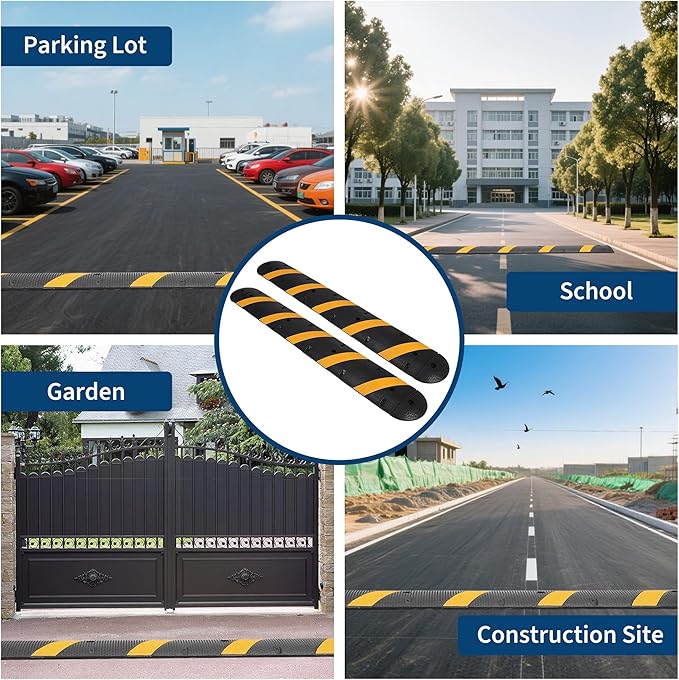 3 PCS 6FT Speed Bumps Wite End for Road, Heavy-Duty 25,000 Lbs Capacity Traffic Rubber Speed Humps with 2 Channel Floor Cord Cover for Asphalt Concrete Gravel Driveway Road (3)