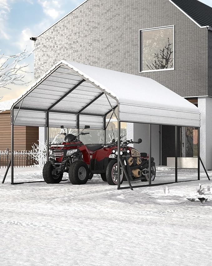 13 x 21 FT Metal Carport, Heavy Duty Carports Reinforced Frame and Steel Roof, All-Weather Shelter Canopy for Pickups, Boats, Cars, and Tractors