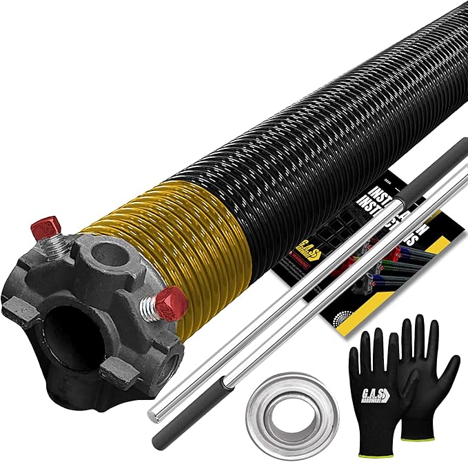 Garage Door Torsion Spring Kit 250x2x30 for Right Side of Garage Door with 1" Steel Bearing, Gloves, Manual, and Winding Bars Precision E-Coating 5-Year Warranty Minimum 30,000 Cycles (Black Cone)