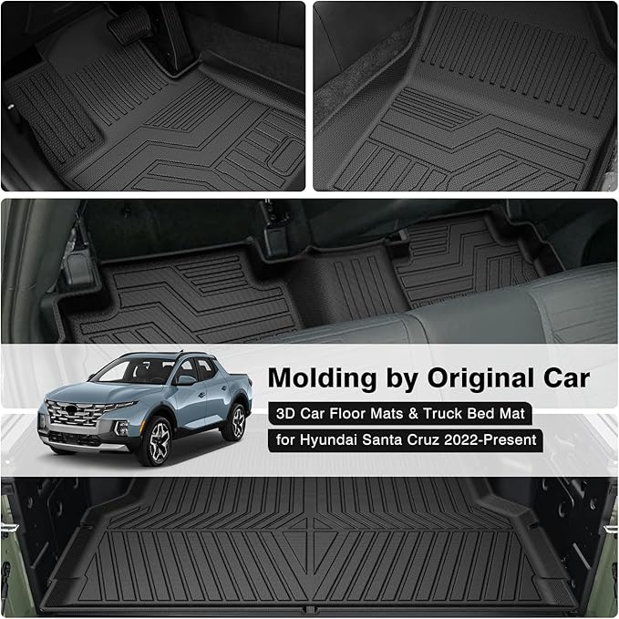 Powerty Floor Mats & Truck Bed Mat for 2022-2024 2025 Hyundai Santa Cruz Accessories Floor Mats 2 Row Liner Set All Weather TPE 3D Floor Liners&Truck Bed Liner
