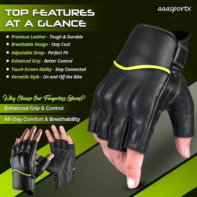 aasportx Motorcycle Gloves - Men's Leather Motorbike Gloves with Touchscreen Function - Non-Slip Pads for Men & Women