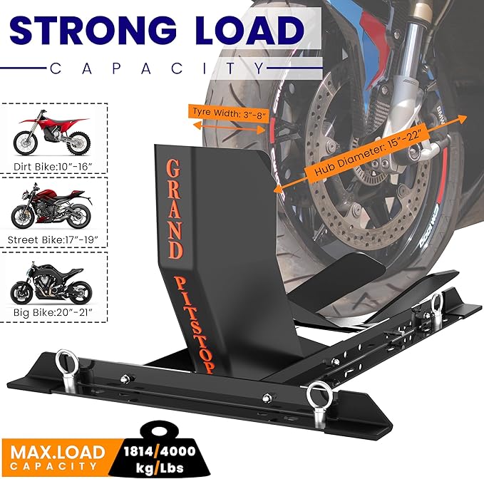 GRAND PITSTOP Universal Wheel Chock for Motorcycle Stand for Trailer Completely Adjustable Detachable Foldable Wheel Chock (Black)