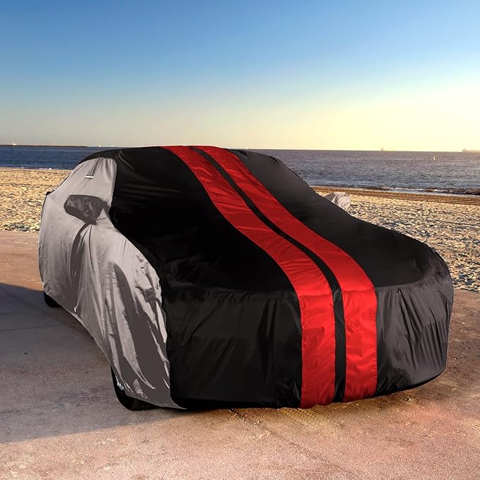 iCarCover Custom Car Cover Compatible with Mustang GT 1979-2004, Waterproof All Weather Rain Snow UV Sun Protector Full Exterior Indoor Outdoor Car Covers, Tribe (Gray/Black)