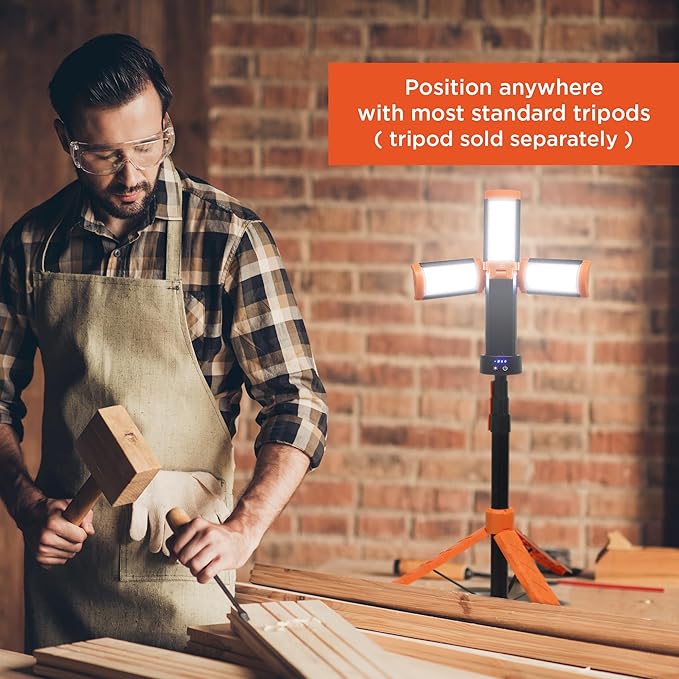 BLACK+DECKER Utility Light, Rechargeable 2000 Lumens LED 3 Panel Work Light with 6000mAh Battery Bank & Flashlight, 3 Light Colors, 4 SOS Modes, Dimmable, IP44 Water-Resistant, Magnetic & Hook Mount