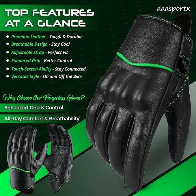 aasportx Motorcycle Gloves - Men's Leather Motorbike Gloves with Touchscreen Function - Non-Slip Pads for Men & Women