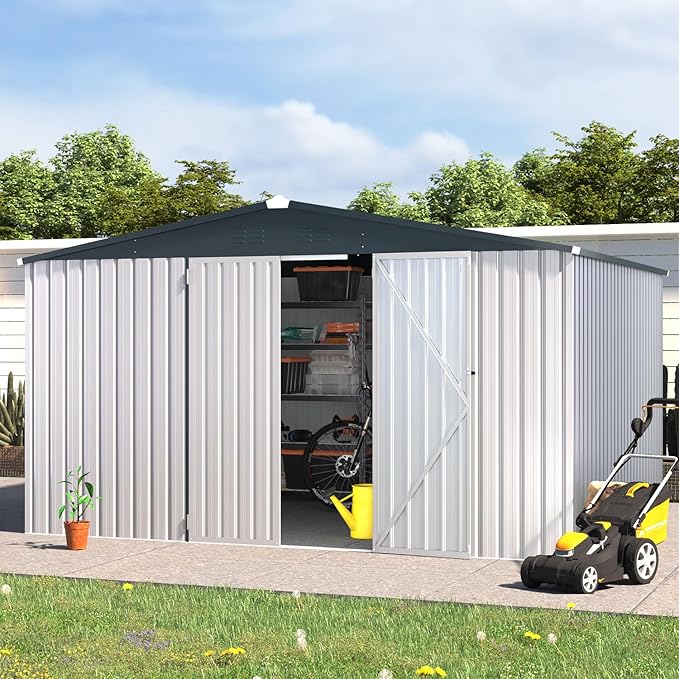 U-MAX Shed 12x10 Metal Outdoor Storage - White