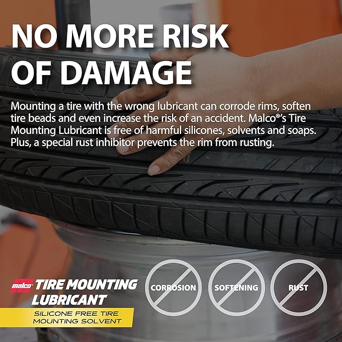 Malco Tire Mounting & Demounting Lubricant with Applicator - Automotive, Truck, Farm & Heavy-Duty Construction Tires/Improved Bead Seal/Rust Protection/Silicone & Soap Free / 1 Gal (102401)
