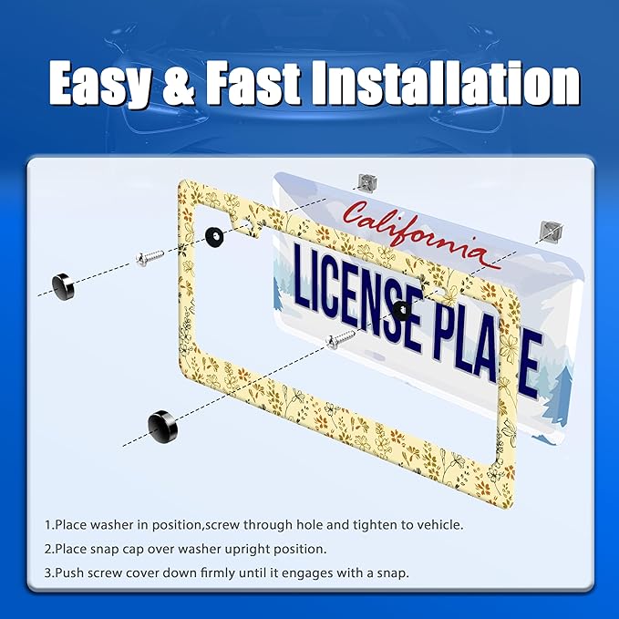 Yellow Wild Flowers License Plate Frame Colorful Flower Floral License Plate Stainless Steel Funny License Plate Holder for Men Women Universal Car Accessories Decoration 12.3" x 6.3"