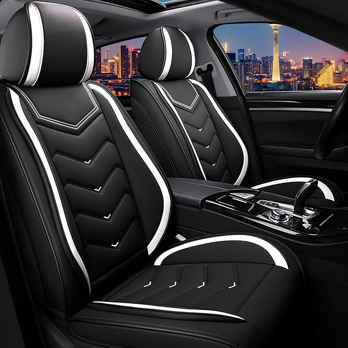Car Seat Covers for Chrysler Pacifica 2004-2025, Stylish Sport Seat Cover, Premium Nappa Leather Car Seat Cover. Automobile Seat Covers Sets.(Standard 2 Seats/Black White)