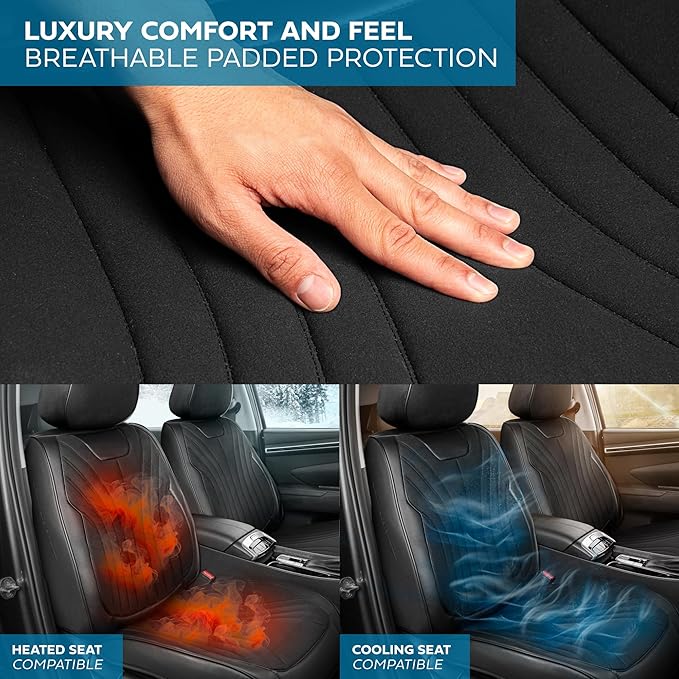 Elite Edition Faux Leather & Suede Seat Covers for Cars, Trucks, & SUV - 2 Black Car Seat Covers for Front Seats - Universal Fit Car Accessories Automotive Interior Cover Protector for Cars