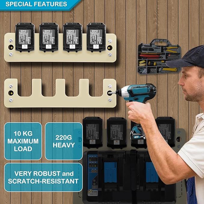 FETESNICE Battery Holder Wall Mount for Makita,4-Slot Battery Storage Rack Compatible with Makita 14.4/18V Batteries BL1815N BL1820B BL1830B BL1840B BL1850B BL1860B BL1415NBL1830B BL1450