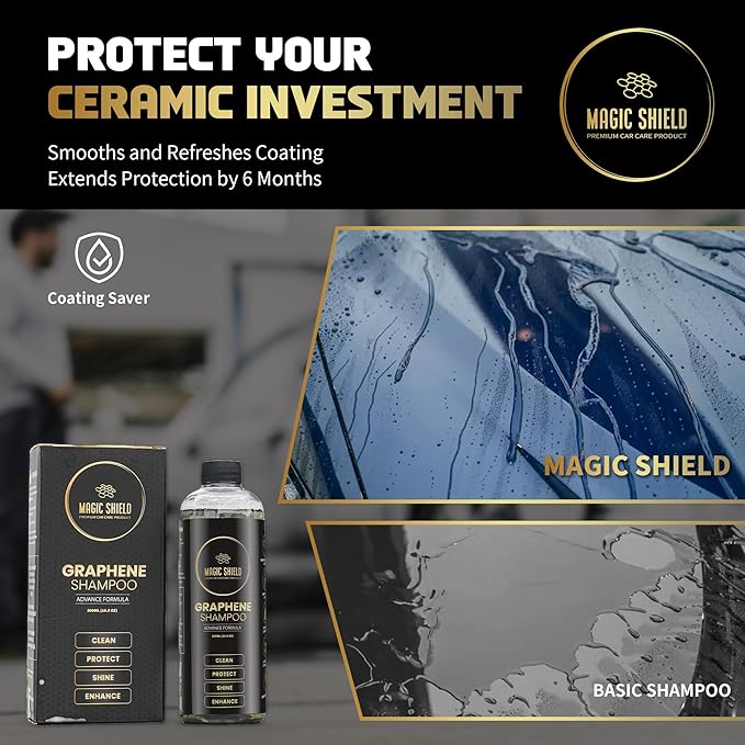 Graphene Shampoo – pH Neutral Car Wash | Advanced Hydrophobic & SiO2 Protection | Deep Cleans & Enhances Shine | Safe for Ceramic Coatings & All Paint Types – 16oz