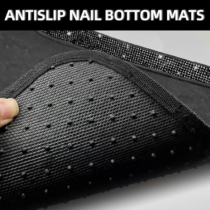 NBTEPEM Black Bling Car Floor Mats Full Set, Universal Fit Most Cars,SUV, Trucks, 4 pcs Sparkle Glitter Diamond Carpet for Women Girls with Anti-Slip Pad (Black Diamond)
