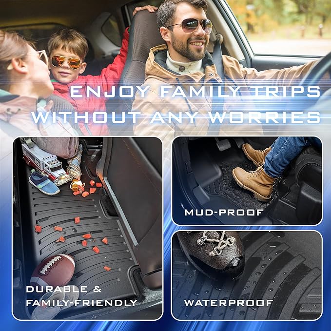 Floor Mats for 2019-2024 2025 Chevy Silverado 1500/GMC Sierra 1500 & 2020-2025 Chevrolet Silverado/Sierra 2500/3500 HD Crew Cab, Fit for 2nd Row with Underseat Storage Box, Front Bucket Seat