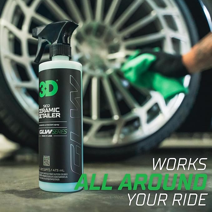 3D Ceramic Detailer, GLW Series | Hyper Gloss Finish | SiO2 Peak Hydrophobic Top Coat | Extends Life of Waxes, Sealants, Coatings | DIY Car Detailing Spray | 16 oz