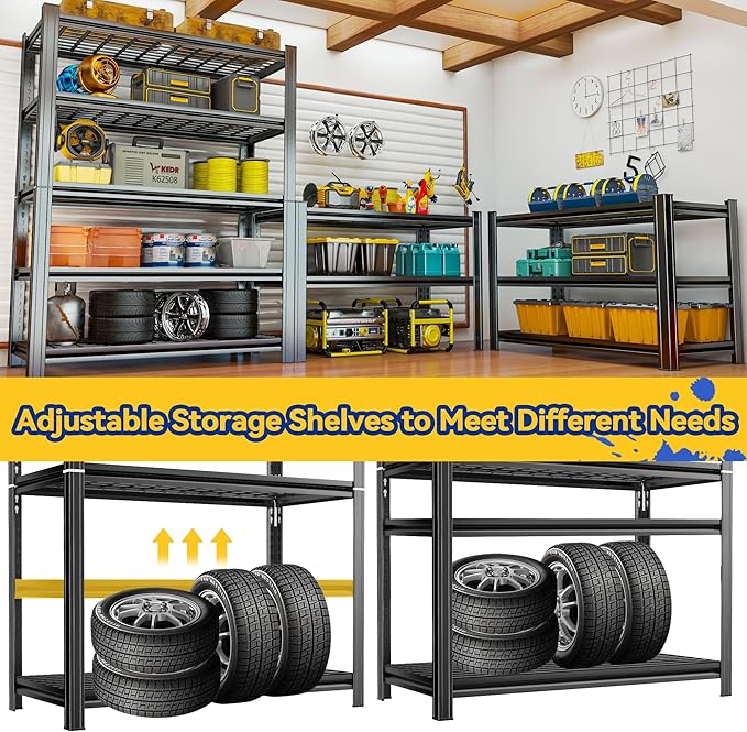 Garage Shelving,Heavy Duty 5-Tier Wire Shelving Unit - 72" H x 35.4" W x 15.7" D, 2500 lbs Load Capacity Storage Shelves,Adjustable Metal Shelves for Garage, Kitchen, and Pantry Storage