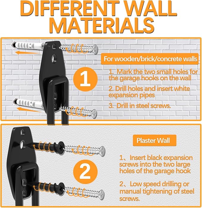 3-H Large Garden Hose Holder Wall Mount 4 Pack,Solid Steel Hose Hanger,Water Hose Holders for Outside,Perfect for Hanging Outdoor Air Hose,Ropes,Pipes,Garden Tools,Ladders,Bikes,Bulk Items(Orange)