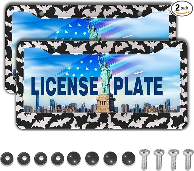 License Plate Cover for Women Black and White License Plate Frames for Men Dense Bats Aluminum Metal Car Accessory 2 Pack with Screw Covers Set