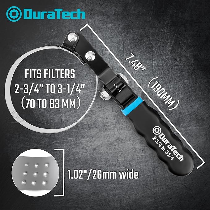 DURATECH Small Swivel Oil Filter Wrench，5 Gear Adjustment Oil Filter Removal Tool Fits Filters 2-3/4" to 3-1/4", Perfect for Car Repair Tools