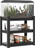 3 Tier Metal Shelving Unit, Aquarium Shelf System, Small Storage Organizer Racks for Basement Garage Laundry Utility Shelving (Black)
