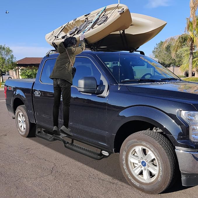 BINARY STAR Running Boards Compatible with Vehicle 2022-2025 Toyota Tundra CrewMax Cab, 6 Inch Tundra Two-Stair Side Steps Nerf Bars, Black Step Bars Step Rails, Running Boards