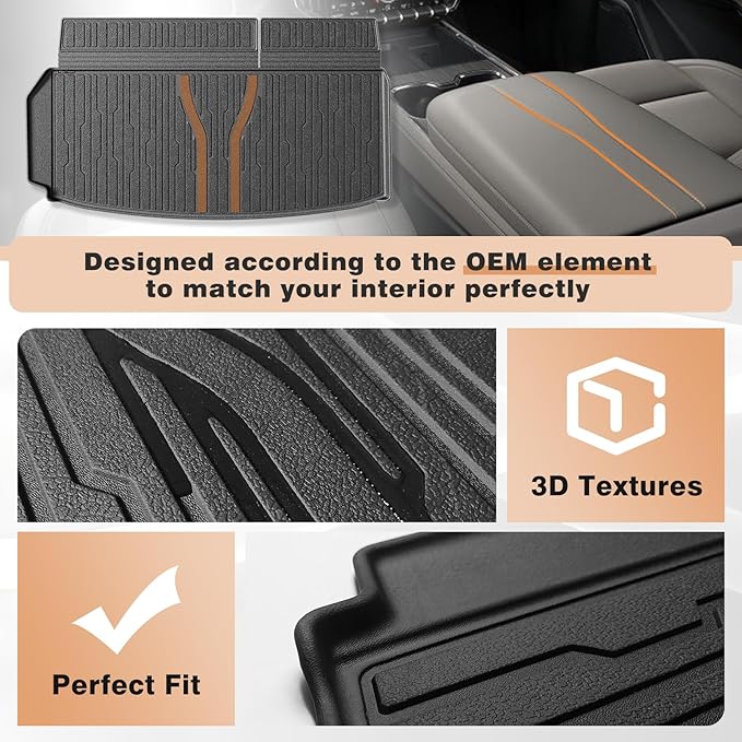 TripleAliners Trunk Floor Mat All Weather Liner Compatible with 2024+ GMC Acadia/Chevy Traverse & 2025 Buick EnclaveAccessories Custom Fit Protection Car Liner TPE Rear Trunk Floor Mat