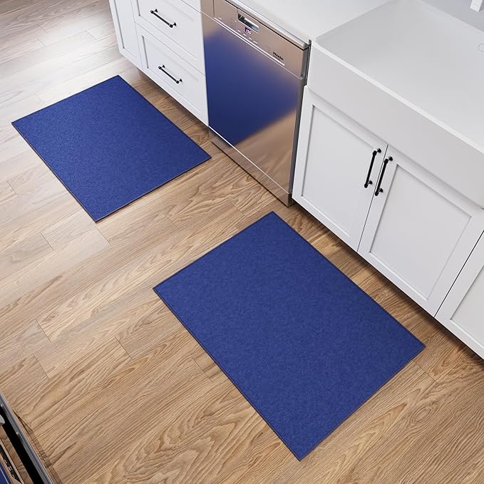 Ottomanson Rugs for Entryway 2'3" x 3' - 2 Pack Non Slip Solid Small Area Rugs Durable Front Door Mat Rug Stain Resistant Entrance Rugs for Bathroom Kitchen Bedroom & Living Room, Navy