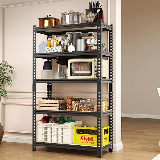 2000LBS Storage Shelves 5 Tier Garage Shelving Heavy Duty, Adjustable Metal Shelving Unit, Garage Shelves for Basement, Warehouse, Pantry, 72" H x 35.8" W x 15.8" D, Black